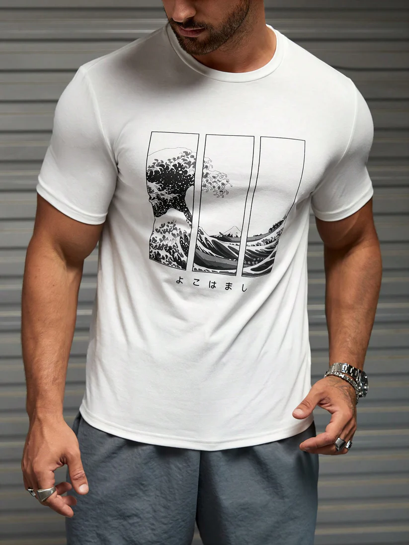 Camiseta con estampado de ondas