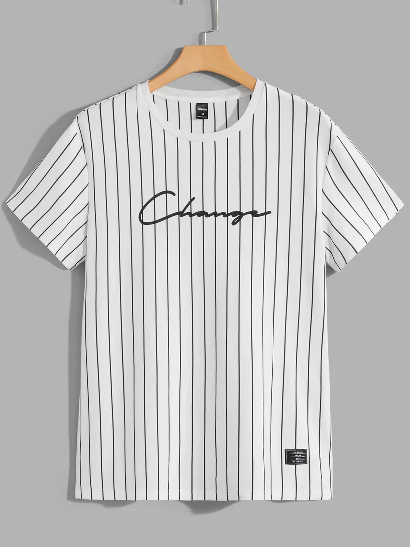 Camiseta con estampado de rayas y letras