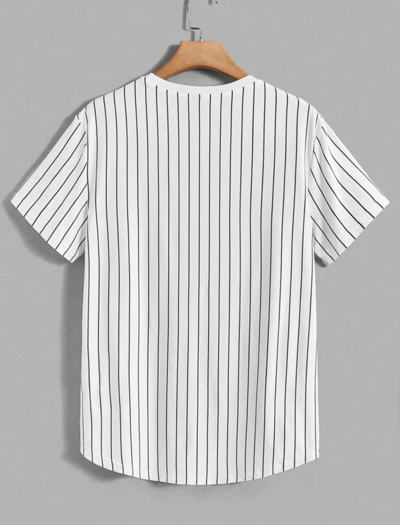 M - Camiseta con estampado de rayas y letras