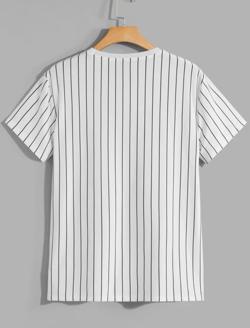 M - Camiseta con estampado de rayas y letras