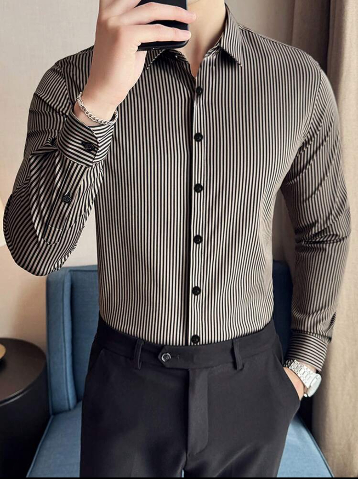 L - Camisa manga larga a rayas