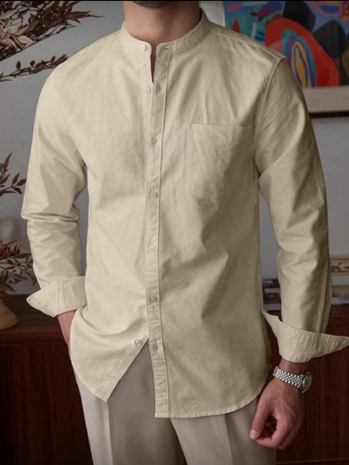 L - Camisa manga larga unicolor