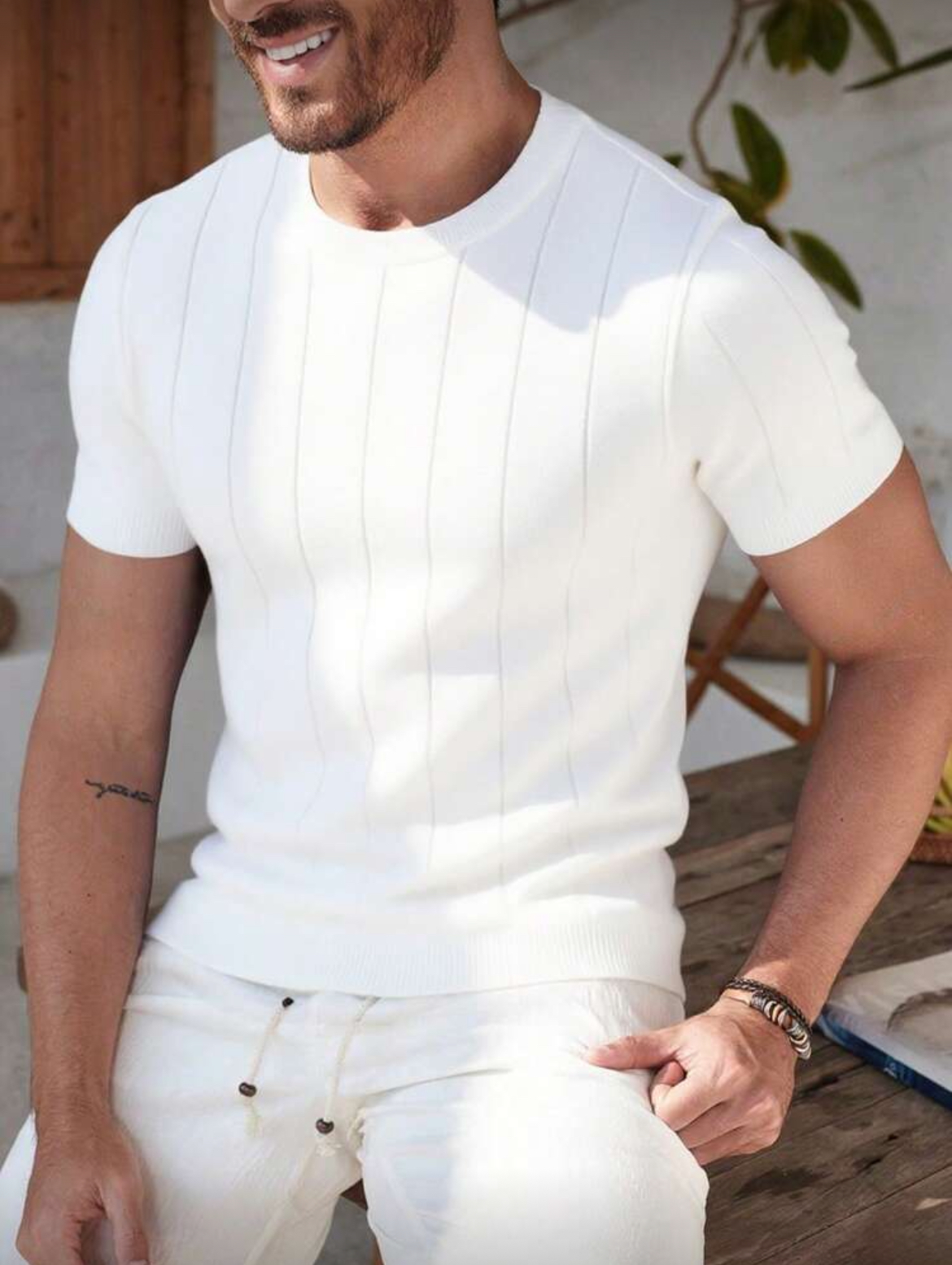 Camiseta de punto acanalado