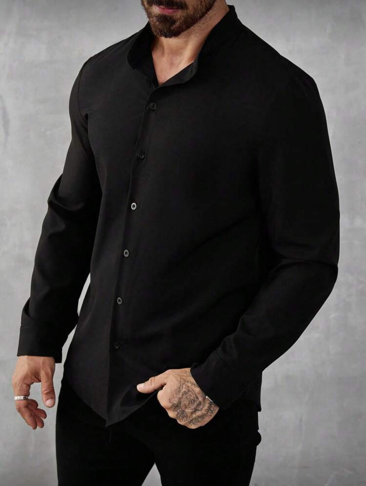 Camisa manga larga cuello mao