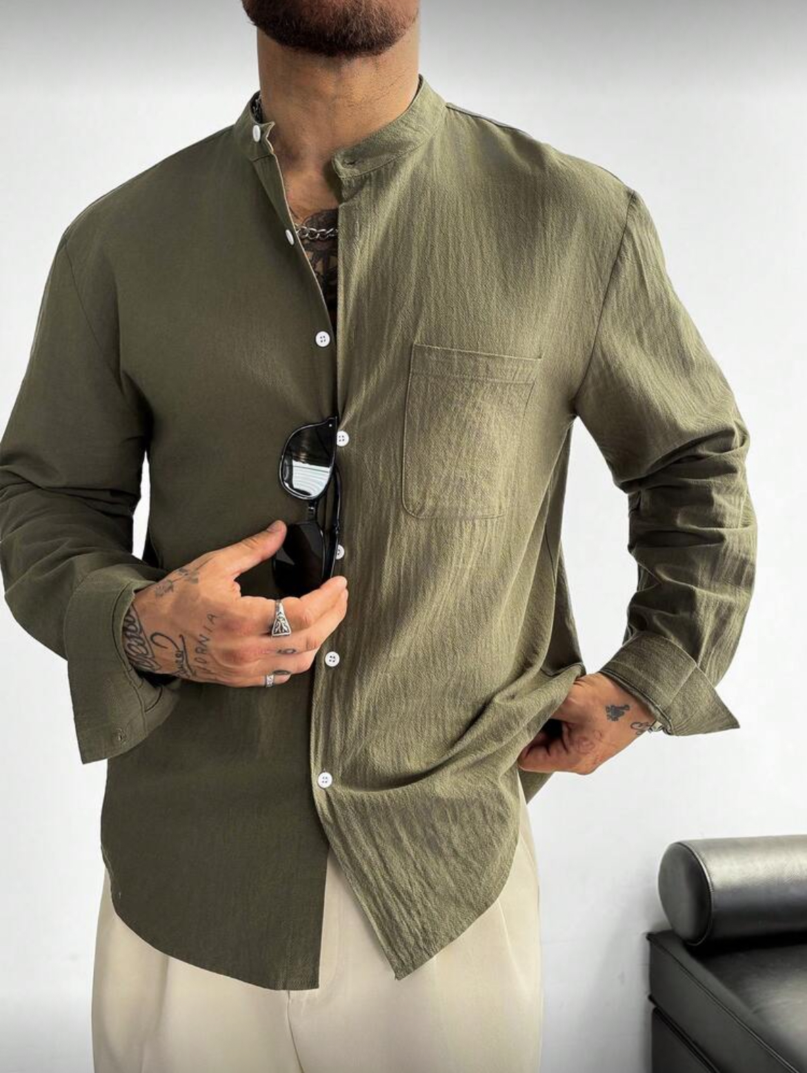 M - Camisa manga larga unicolor