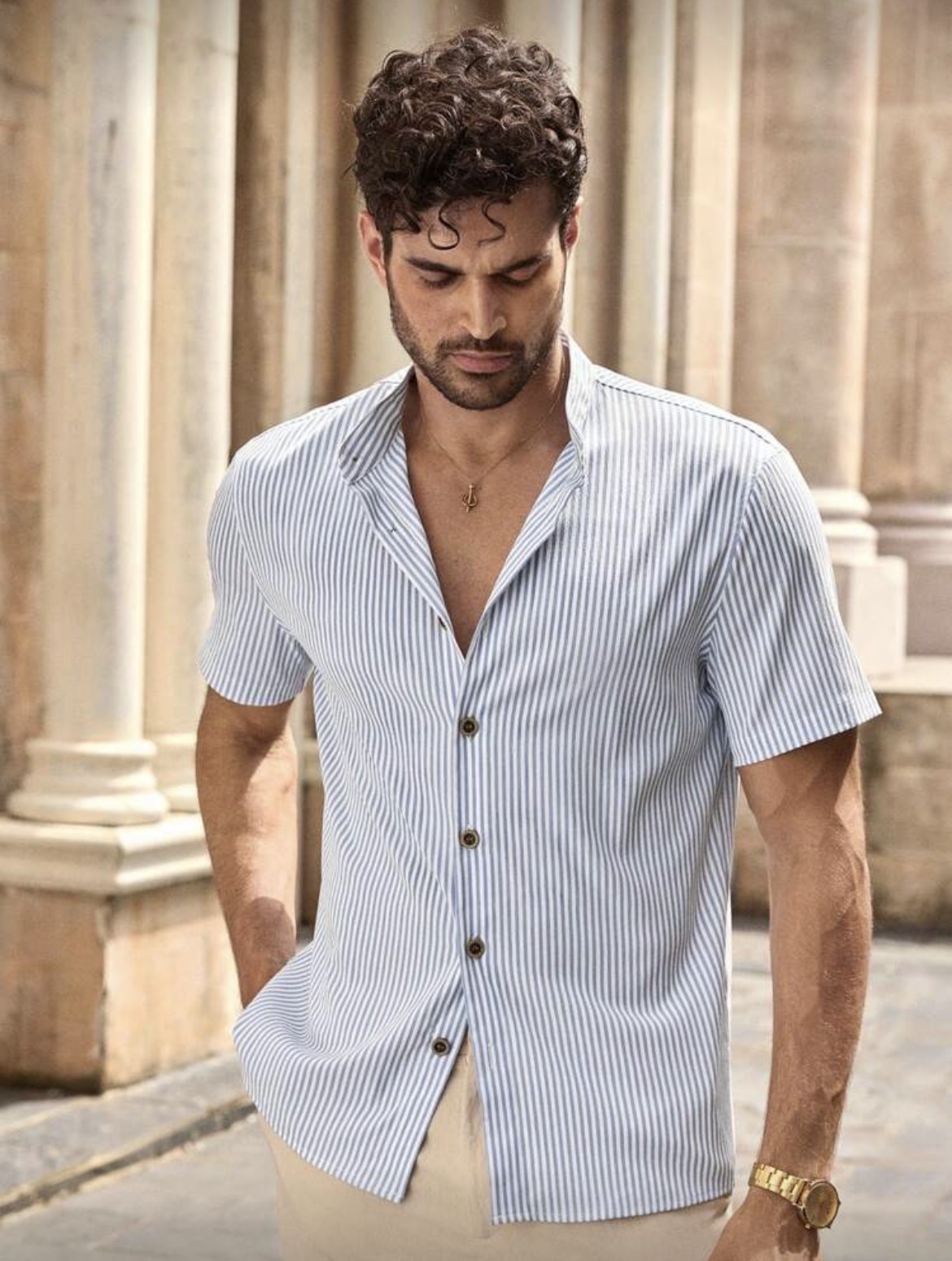 Camisa cuello mao a rayas