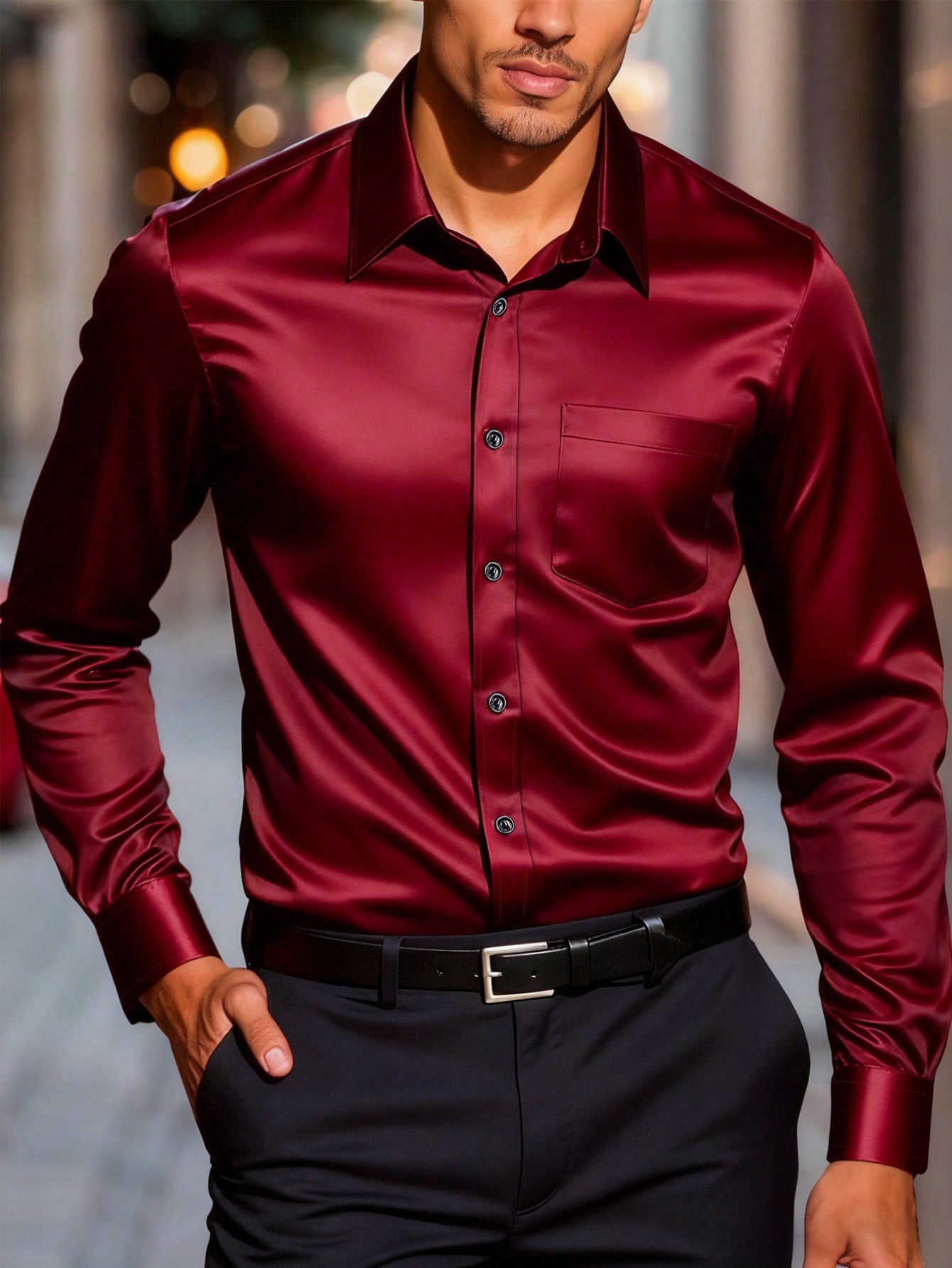 Camisa manga larga satén