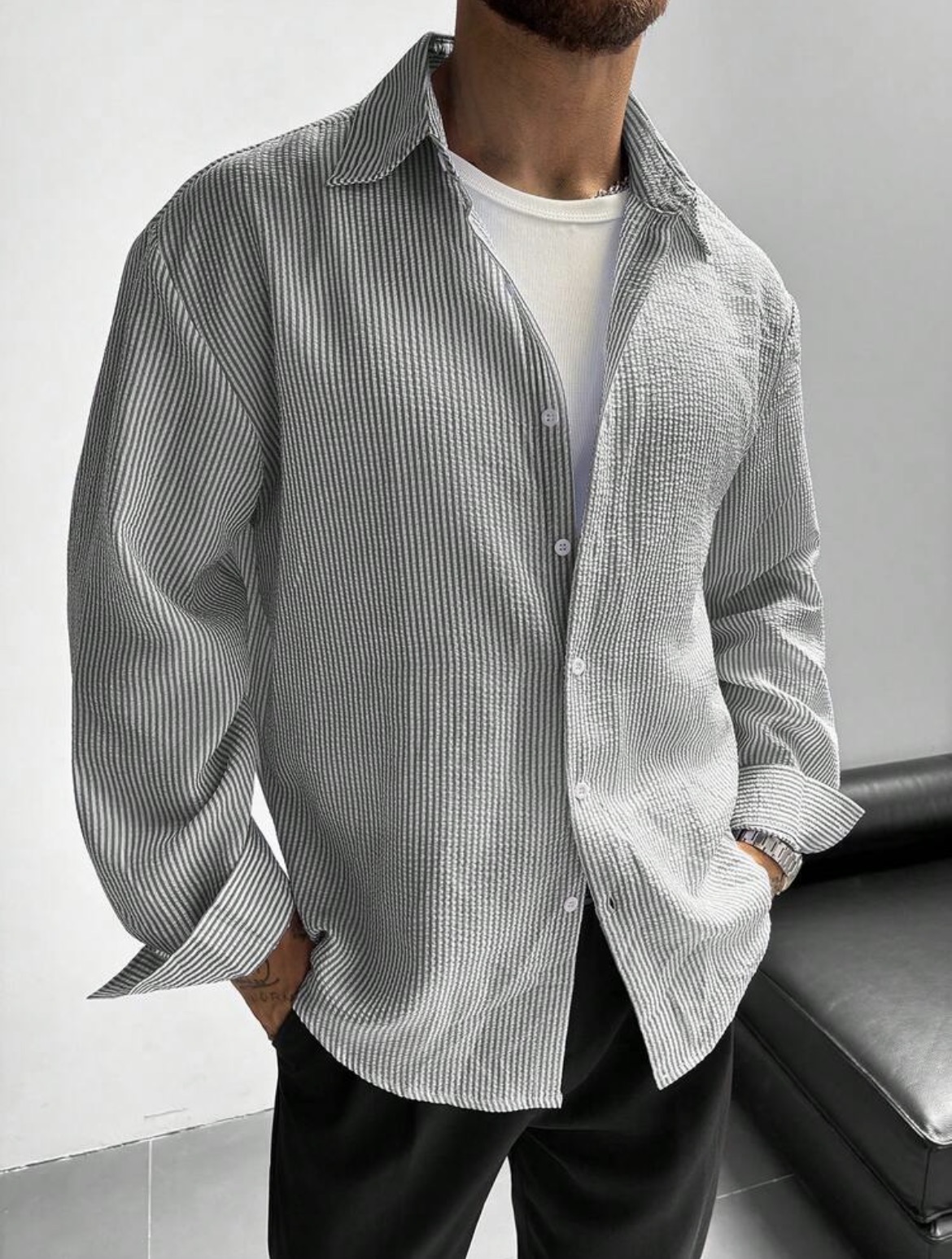 L - Camisa manga larga a rayas