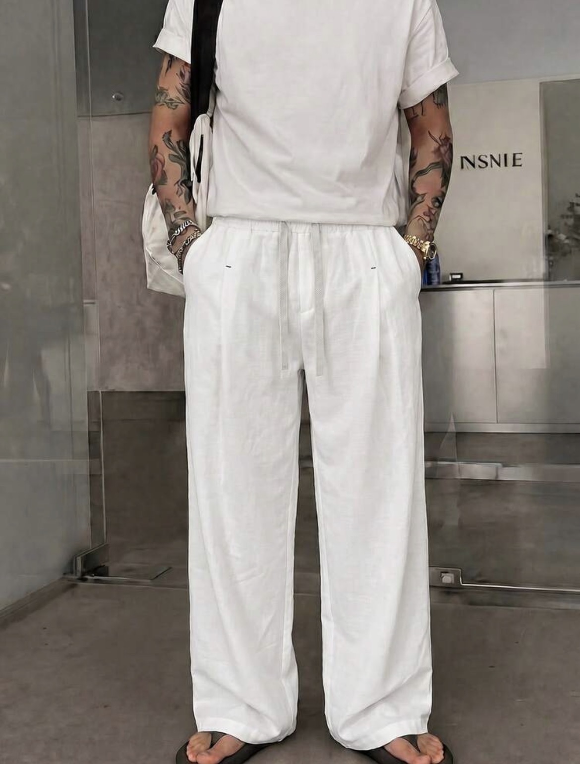 M(38) - Pantalón unicolor con cordón